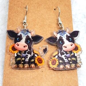 ‼️B2G1 Cow with Sunflowers Earrings, New